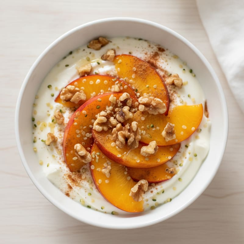 Vanilla Yogurt Parfait with Sliced Peaches