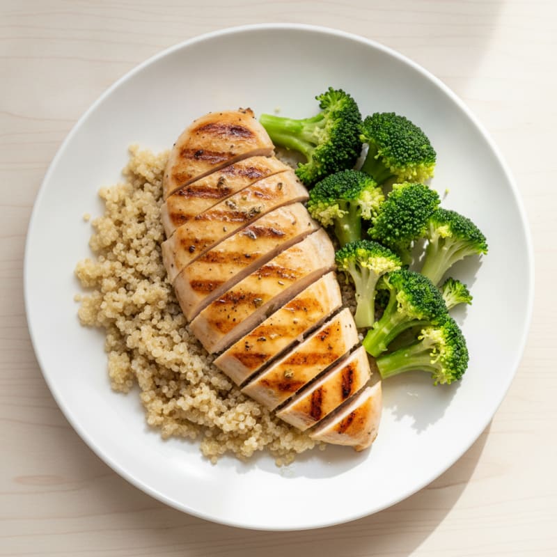 Grilled Chicken Breast with Quinoa and Steamed Broccoli