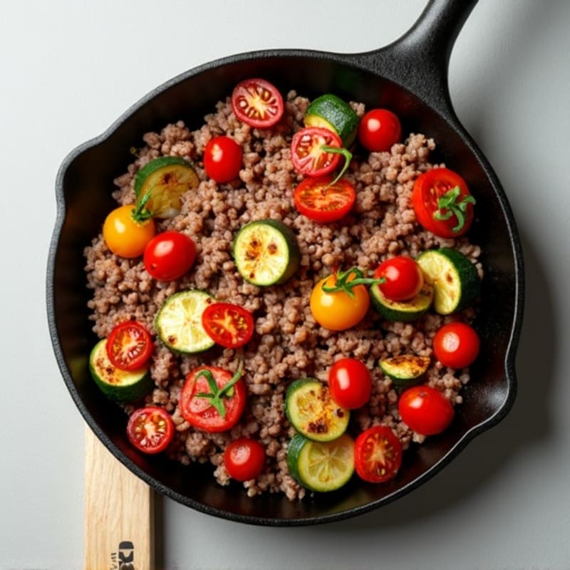 Lean Ground Beef and Roasted Vegetable Skillet