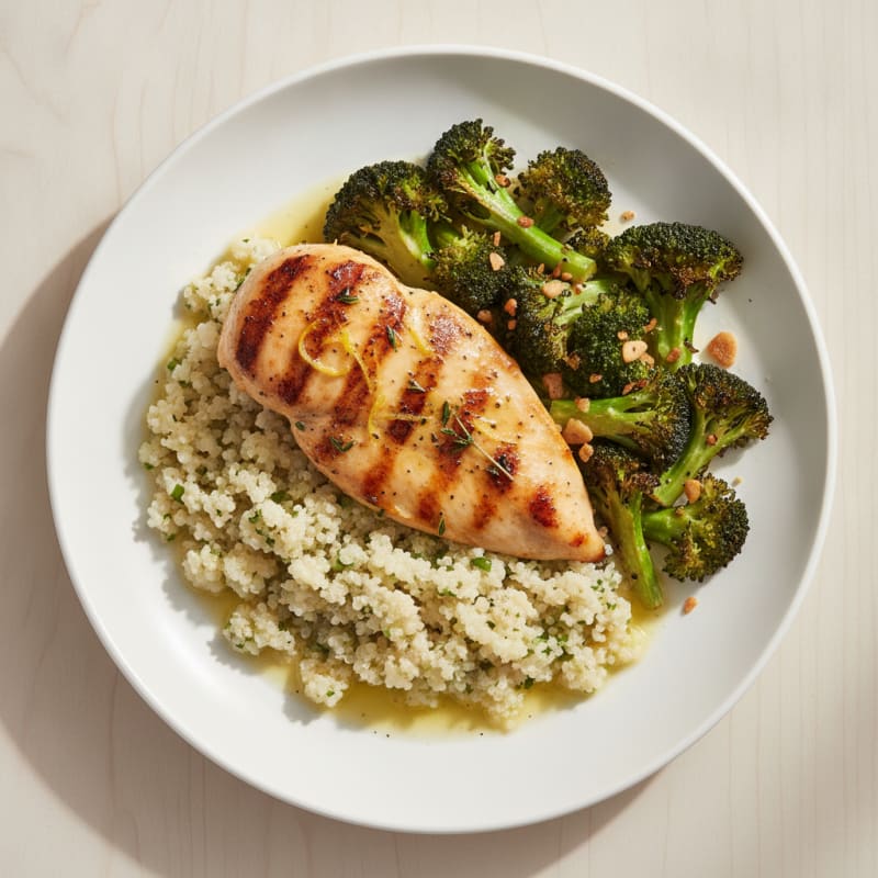Grilled Chicken Breast with Roasted Broccoli and Quinoa