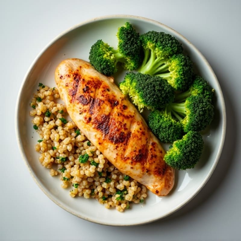 Grilled Chicken Breast with Quinoa and Roasted Broccoli