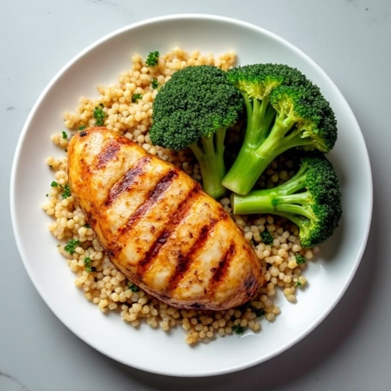 Grilled Chicken Breast with Quinoa and Roasted Broccoli