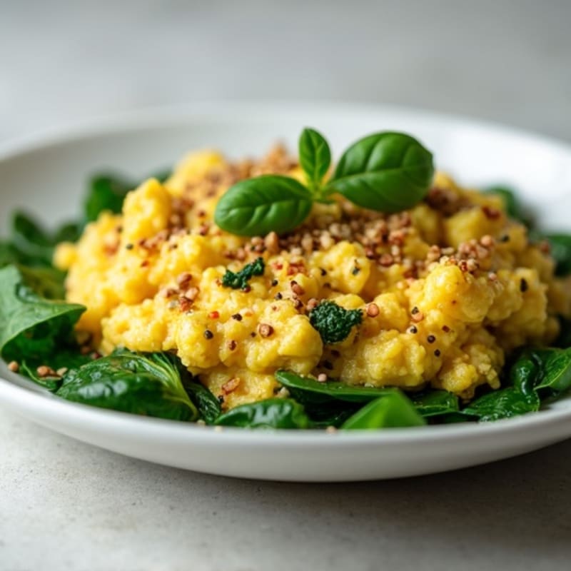 Silky Tofu Scramble with Spinach and Hemp Seeds