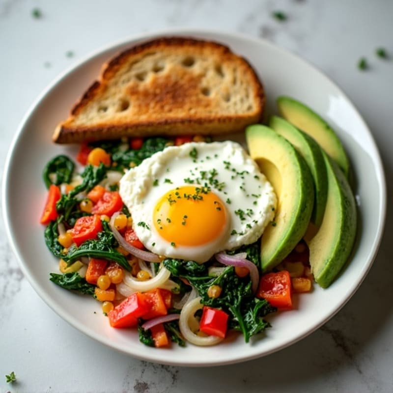 Egg White Veggie Scramble with Cottage Cheese and Spinach