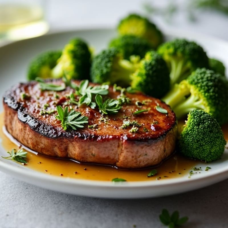 Garlic Herb Pan-Seared Steak with Crispy Roasted Broccoli