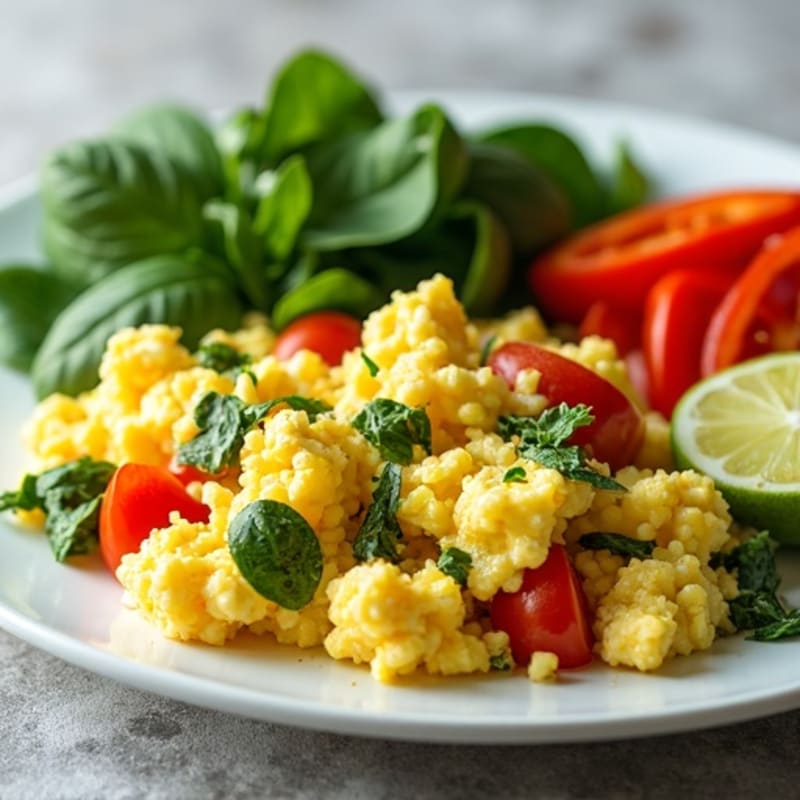 Fluffy Herb Scrambled Eggs with Fresh Veggies