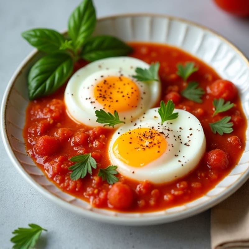 Spiced Tomato-Poached Eggs with Fresh Herbs