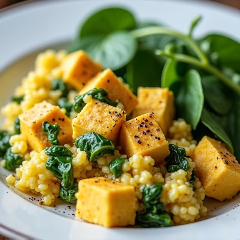 Creamy Tofu Scramble with Spinach and Hemp Seeds
