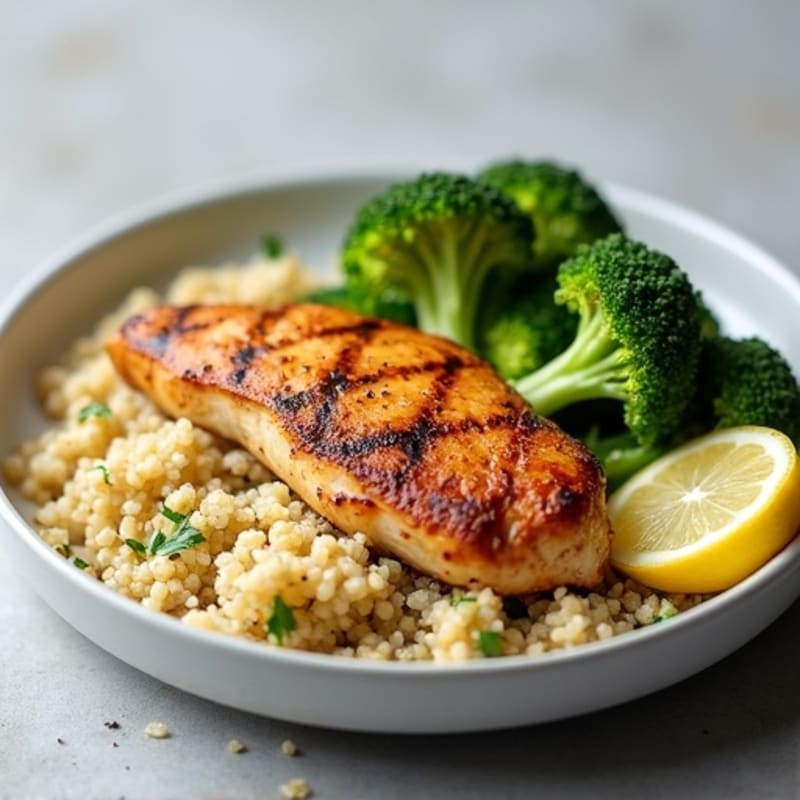 Grilled Chicken Breast with Quinoa and Roasted Broccoli