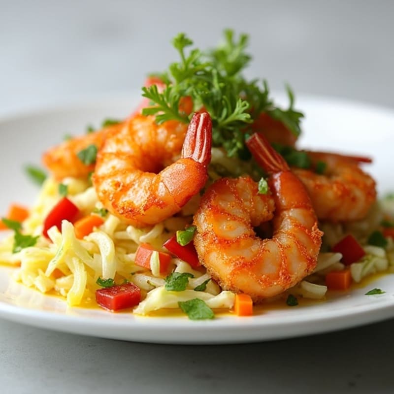 Crispy Pan-Seared Shrimp with Zesty Cabbage Slaw