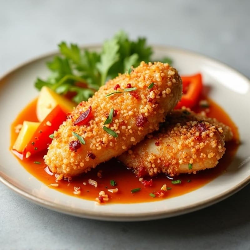 Crispy Baked Sweet and Sour Chicken with Roasted Bell Peppers and Pineapple