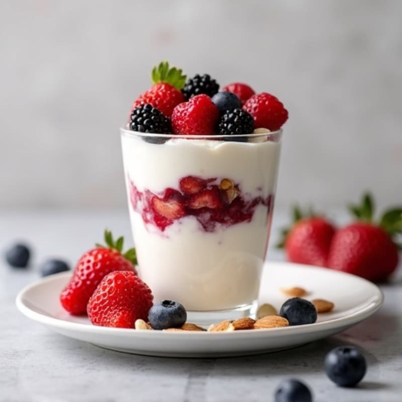 Greek Yogurt Protein Parfait with Mixed Berries and Almonds