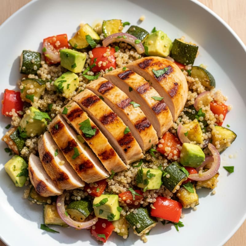 Grilled Chicken and Quinoa Salad with Roasted Vegetables
