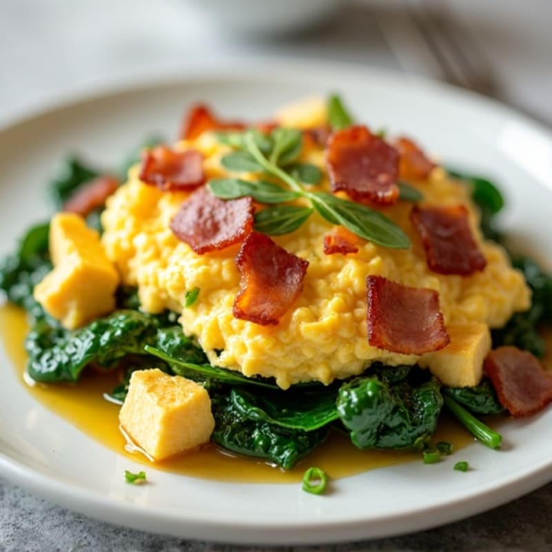 Cottage Cheese Egg Scramble with Spinach and Turkey Bacon