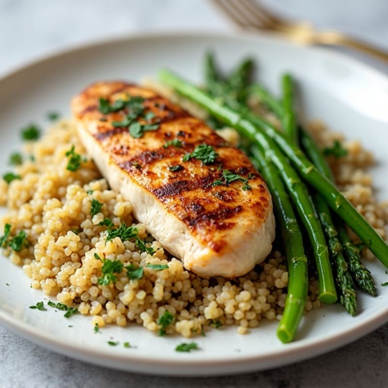 Grilled Chicken Breast with Herb Quinoa and Steamed Asparagus
