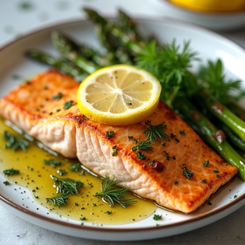 Lemon Herb Baked Salmon with Crispy Roasted Asparagus