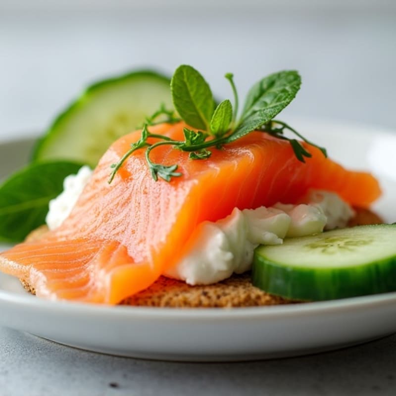 Smoked Salmon with Creamy Whipped Cottage Cheese, Crisp Cucumber, and Whole Grain Crackers