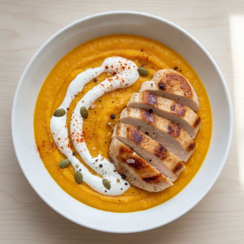 Roasted Pumpkin Puree with Seared Chicken