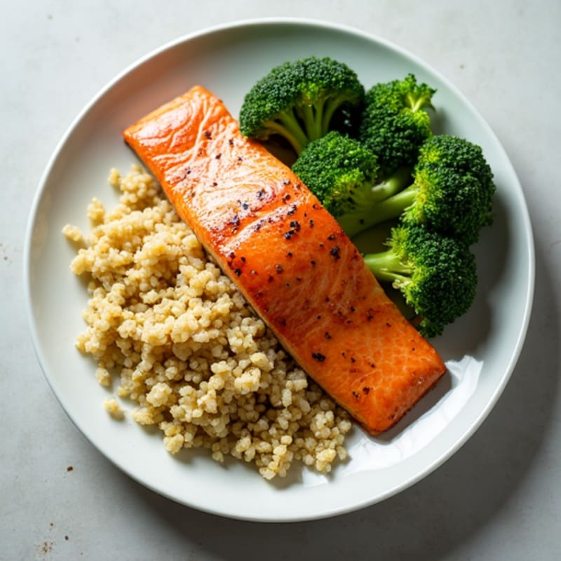 Seared Salmon Fillet with Steamed Broccoli and Quinoa