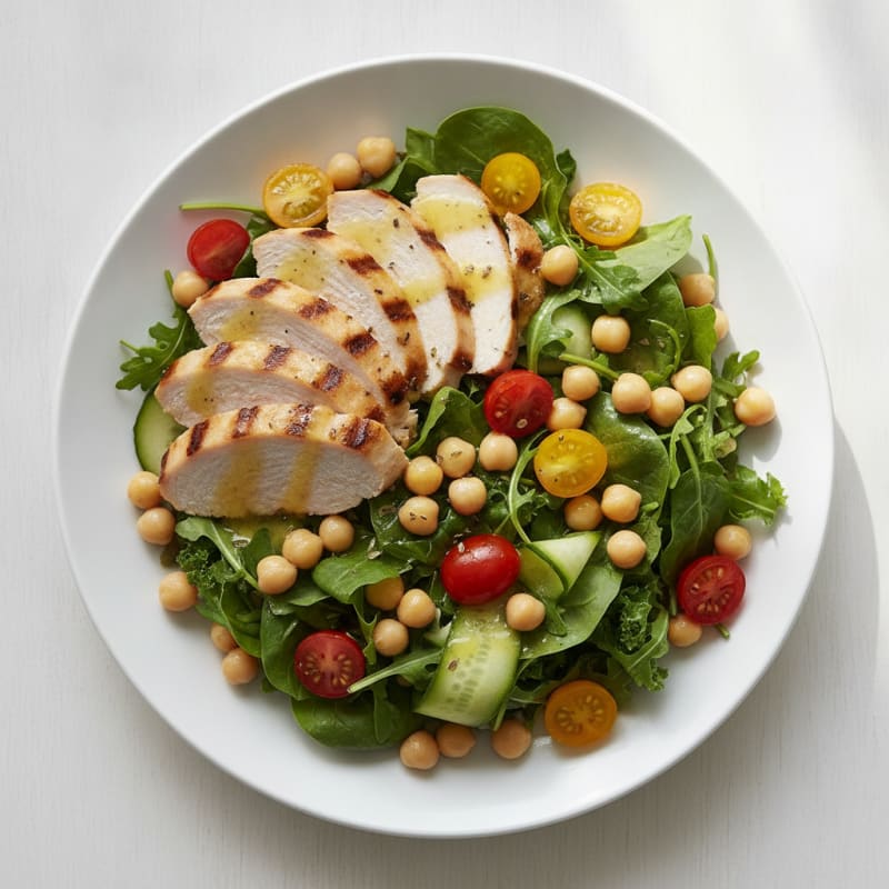 Grilled Turkey Breast Salad with Chickpeas and Cherry Tomatoes