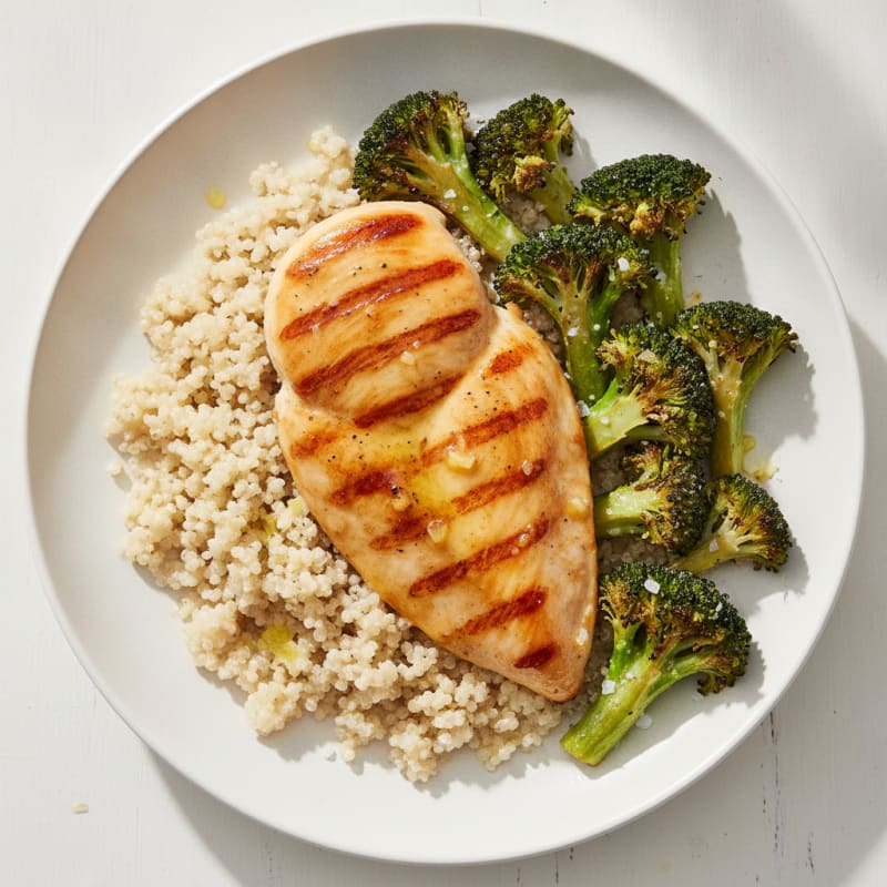 Grilled Chicken Breast with Quinoa and Roasted Broccoli