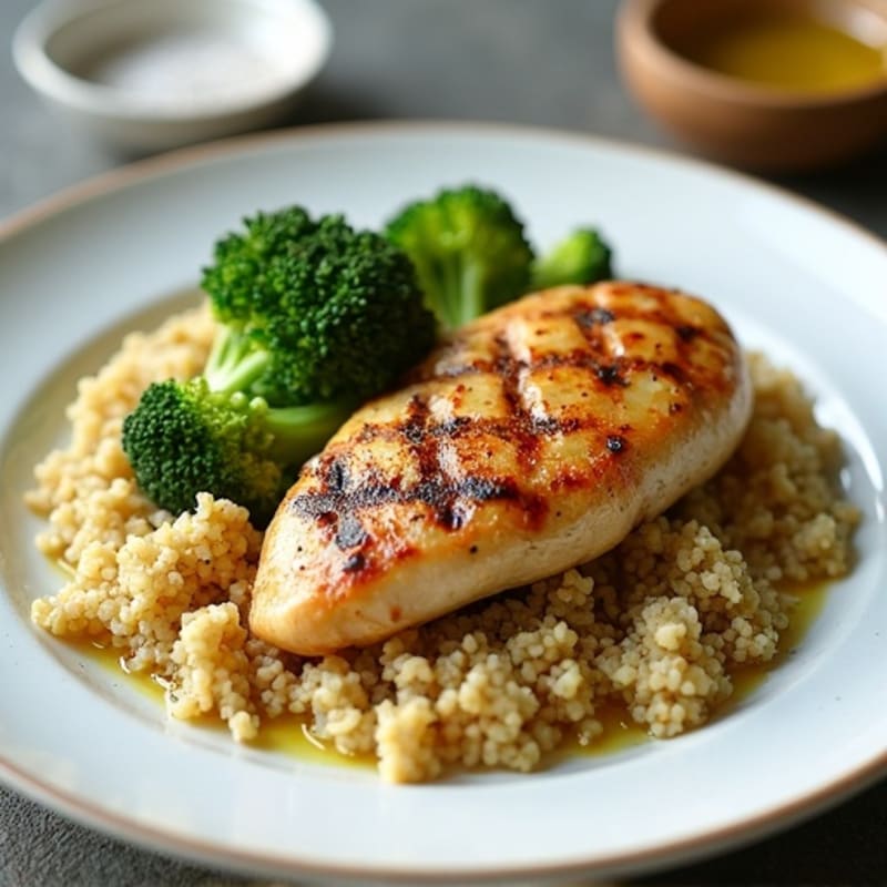 Grilled Chicken Breast with Roasted Broccoli and Quinoa
