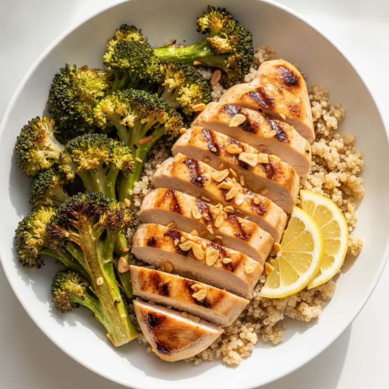 Grilled Chicken Breast with Quinoa and Roasted Broccoli