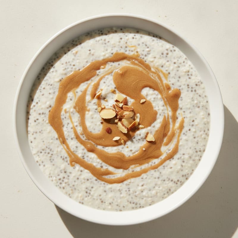 Creamy Vanilla Protein Chia Pudding with Almond Butter Swirl