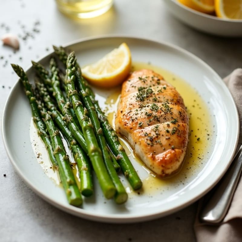 Lemon Garlic Pan-Seared Chicken with Roasted Asparagus