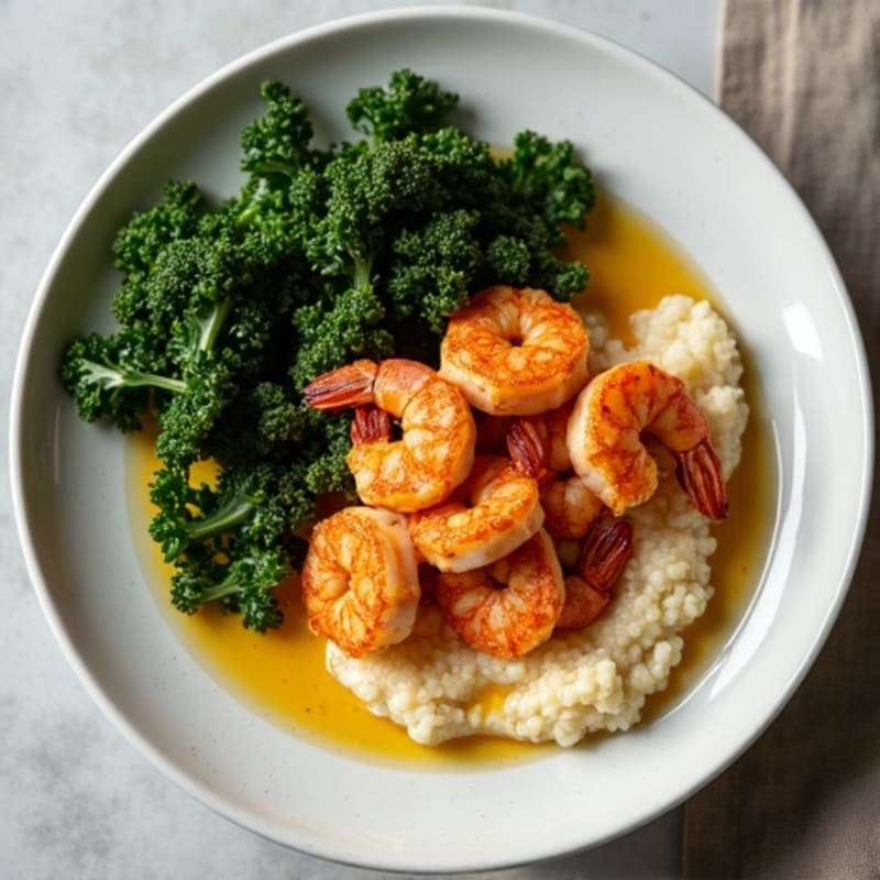 Crispy Cajun Shrimp with Creamy Grits and Sautéed Greens