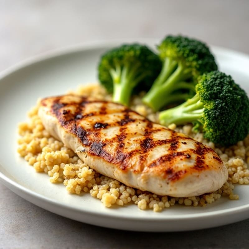 Grilled Chicken Breast with Quinoa and Roasted Broccoli