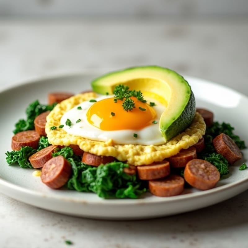 Egg White Scramble with Turkey Sausage and Sautéed Spinach