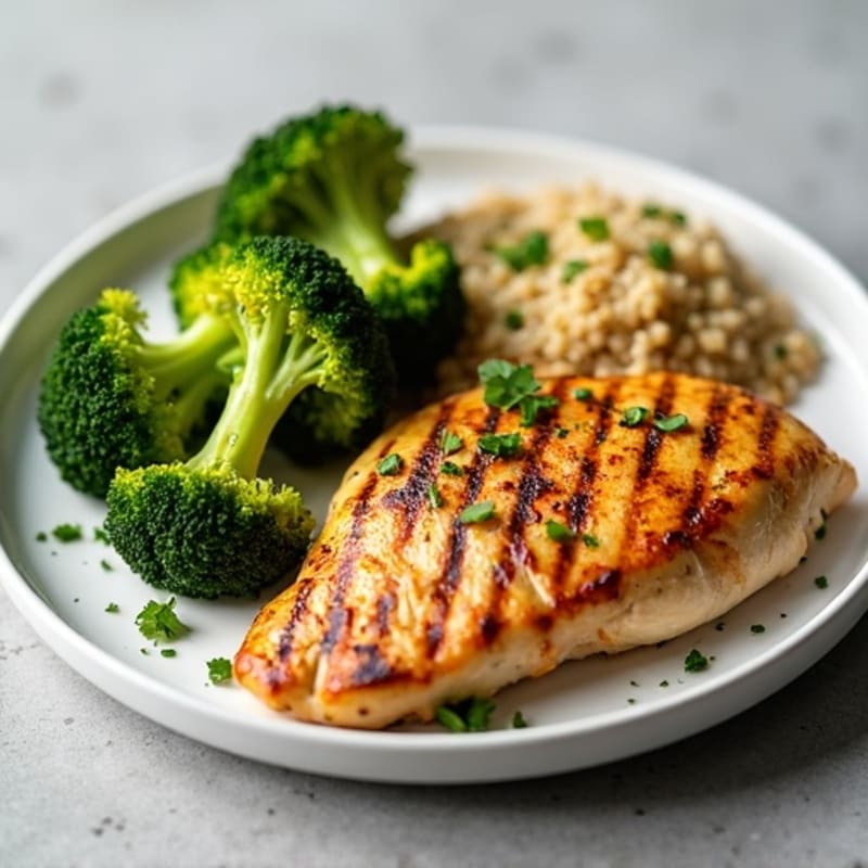 Grilled Chicken Breast with Quinoa and Roasted Broccoli