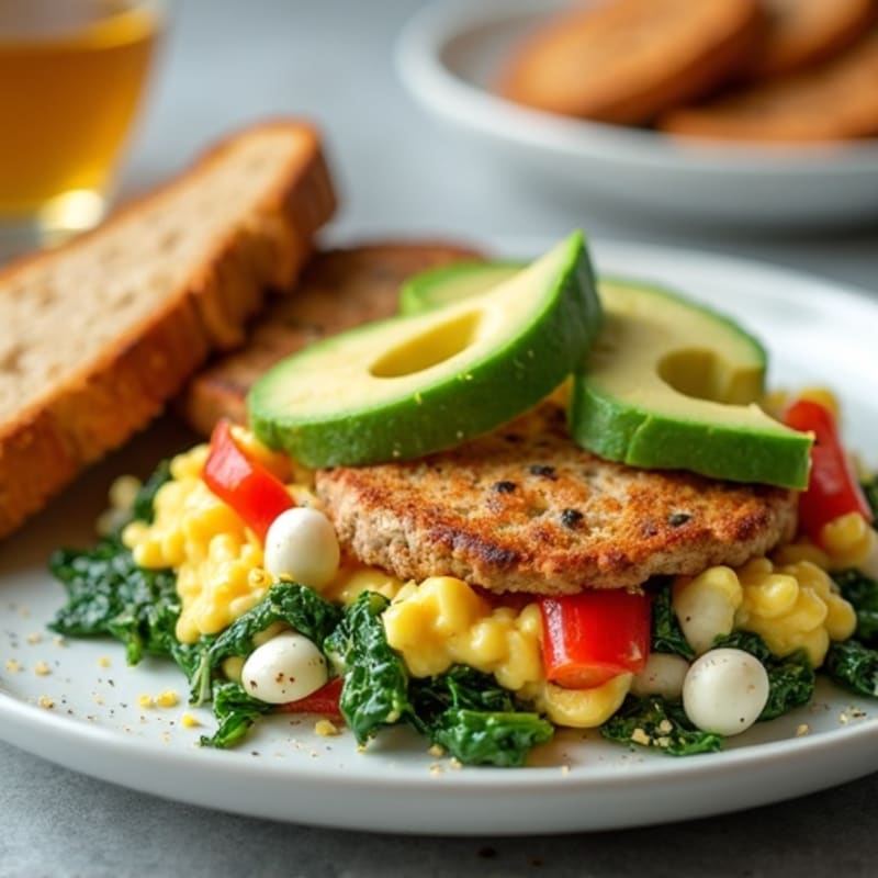 Egg White Spinach Scramble with Turkey Sausage