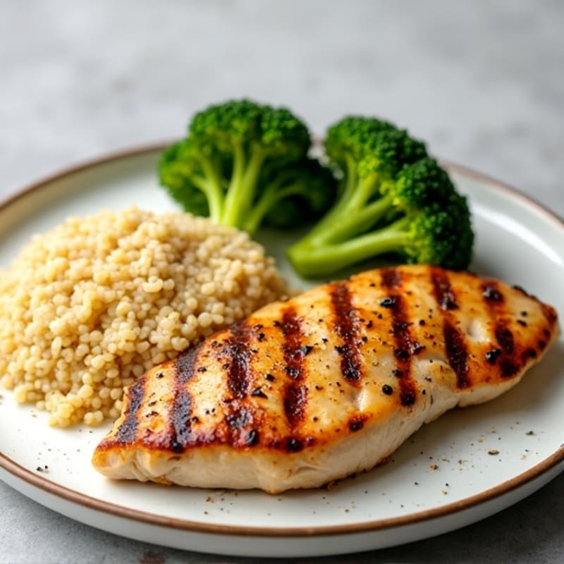 Grilled Chicken Breast with Quinoa and Roasted Broccoli