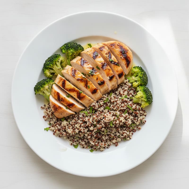 Grilled Chicken Breast with Quinoa and Steamed Broccoli