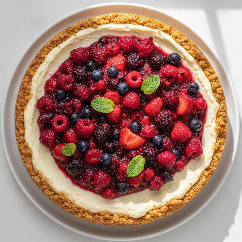 Greek Yogurt Protein Cheesecake with Mixed Berries