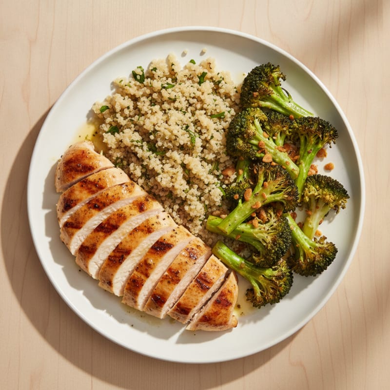 Grilled Chicken Breast with Quinoa and Roasted Broccoli