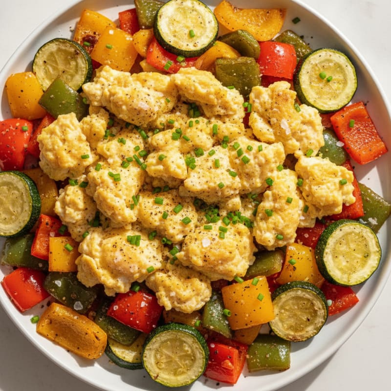 Hearty Scrambled Eggs with Roasted Vegetables