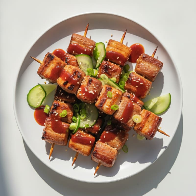 Spicy Gochujang Pork Belly Skewers
