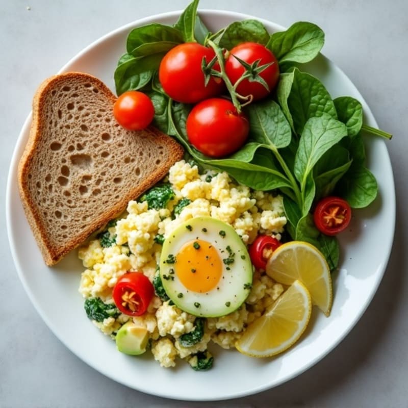 Egg White and Cottage Cheese Scramble with Spinach and Cherry Tomatoes