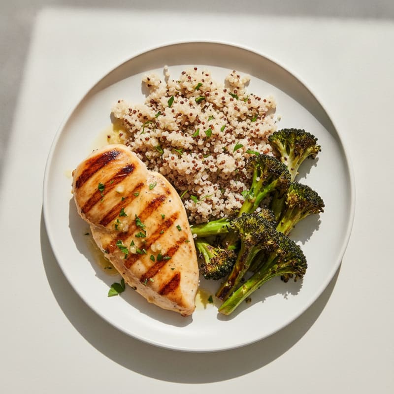 Grilled Chicken Breast with Quinoa and Roasted Broccoli
