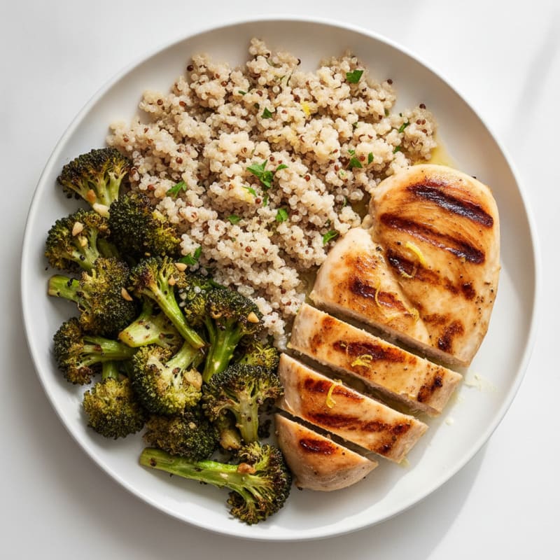 Grilled Chicken Breast with Quinoa and Roasted Broccoli