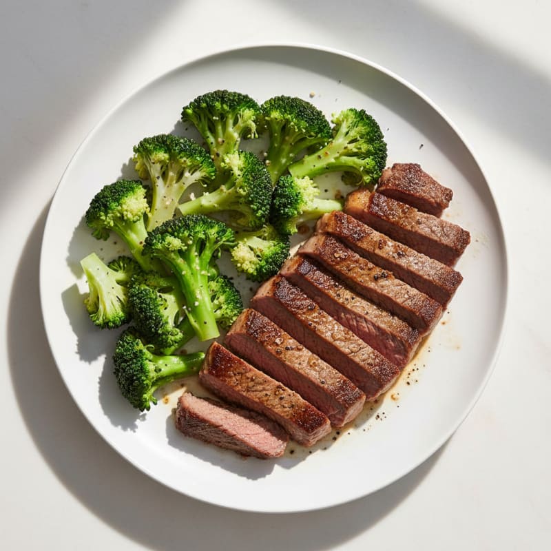 Seared Lean Beef with Steamed Broccoli