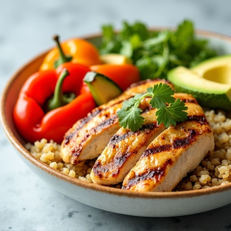 Grilled Chicken and Quinoa Bowl with Roasted Vegetables