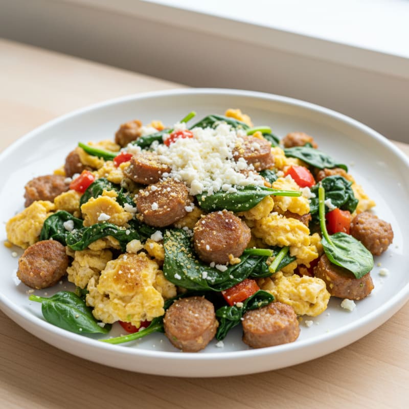 Egg White and Turkey Sausage Scramble with Spinach