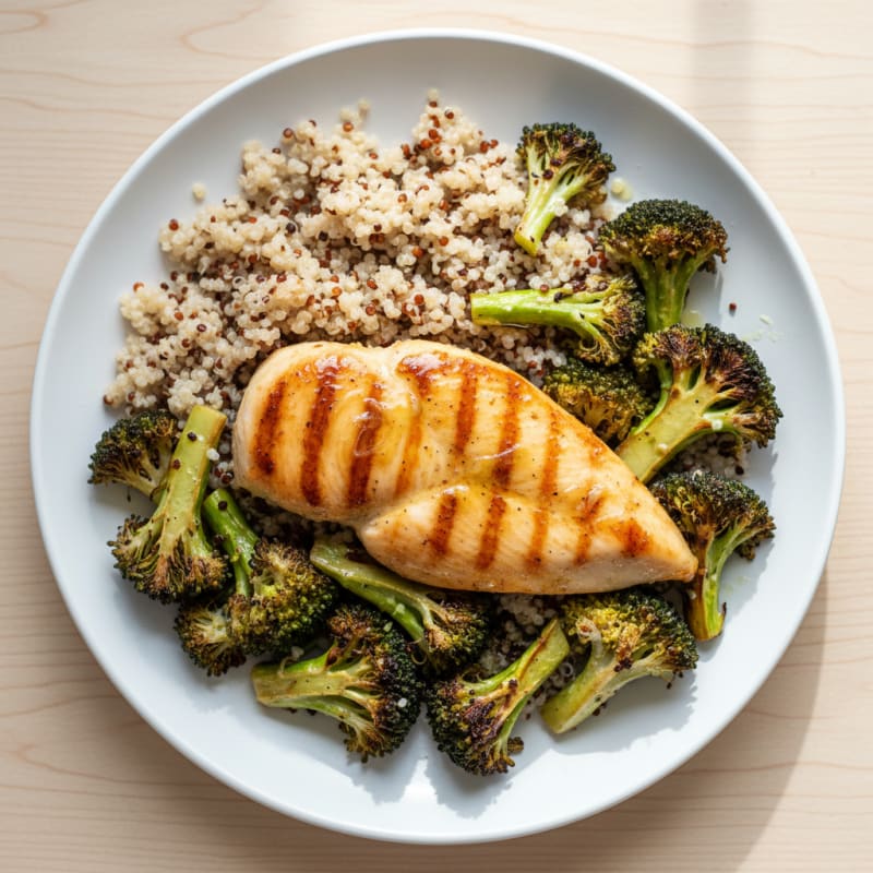 Grilled Chicken Breast with Quinoa and Roasted Broccoli