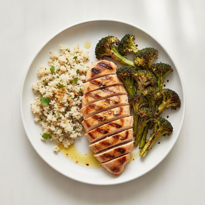 Grilled Chicken Breast with Quinoa and Roasted Broccoli