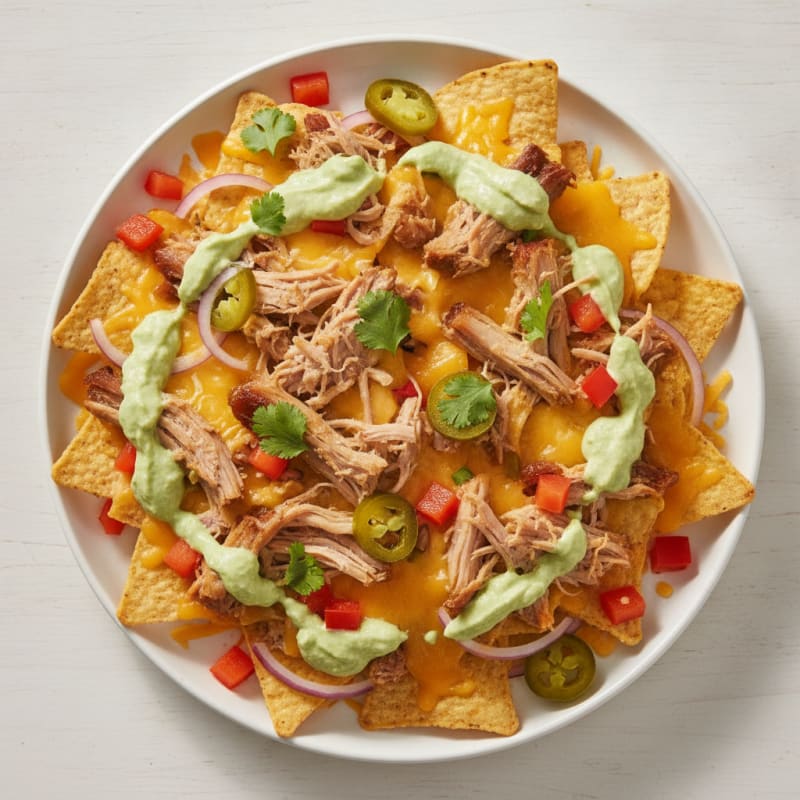 Slow-Cooked Pulled Pork Nachos with Avocado Crema
