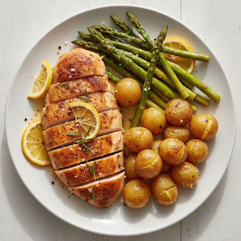 Lemon Herb Roasted Chicken with Asparagus